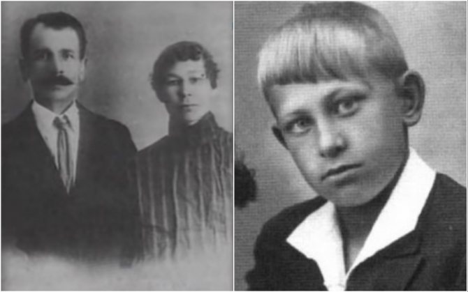 Родители Евгения Евстигнеева и он сам в детстве